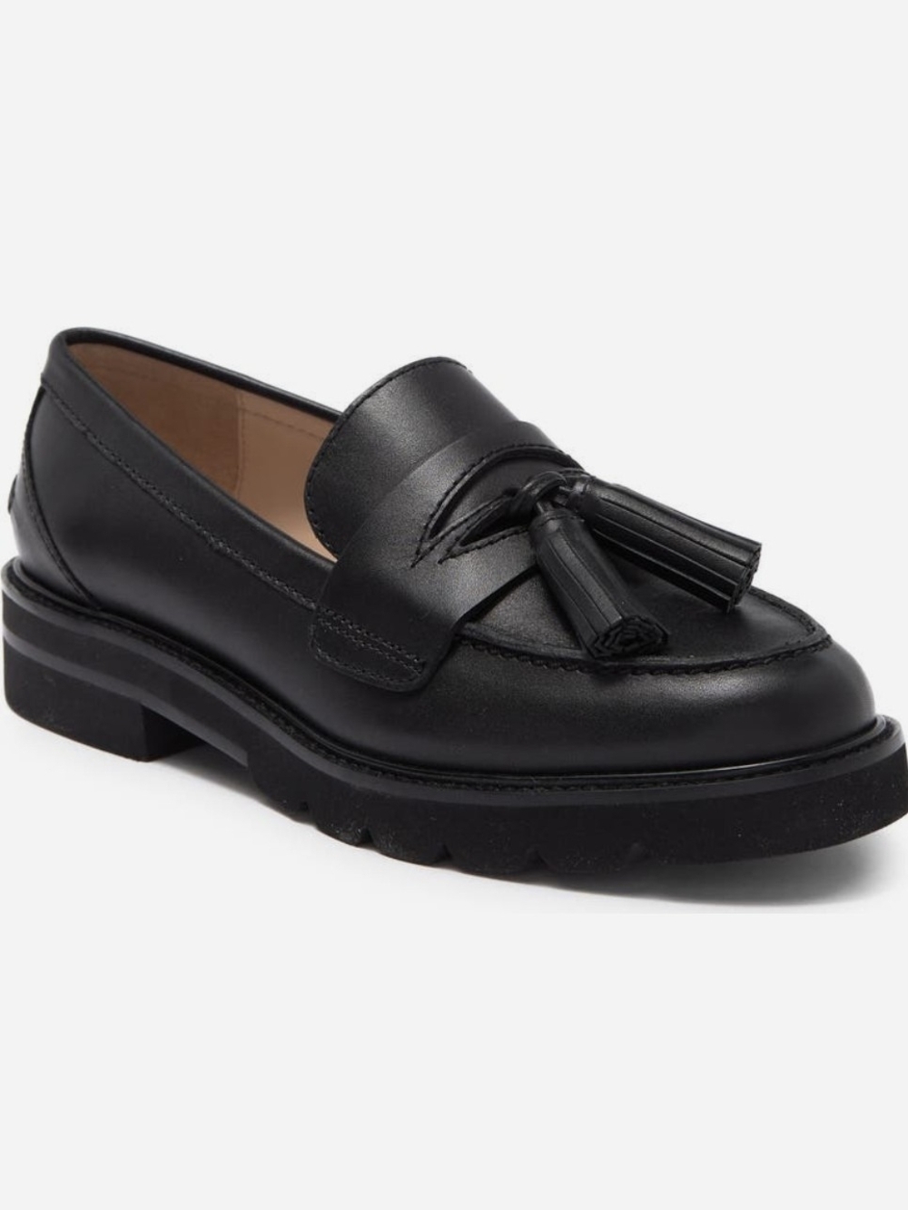 Stuart Weitzman Adrina Black Leather Tassel Loafers